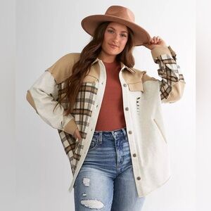 Oli & Hali Tan and Cream Plaid Jean Jacket